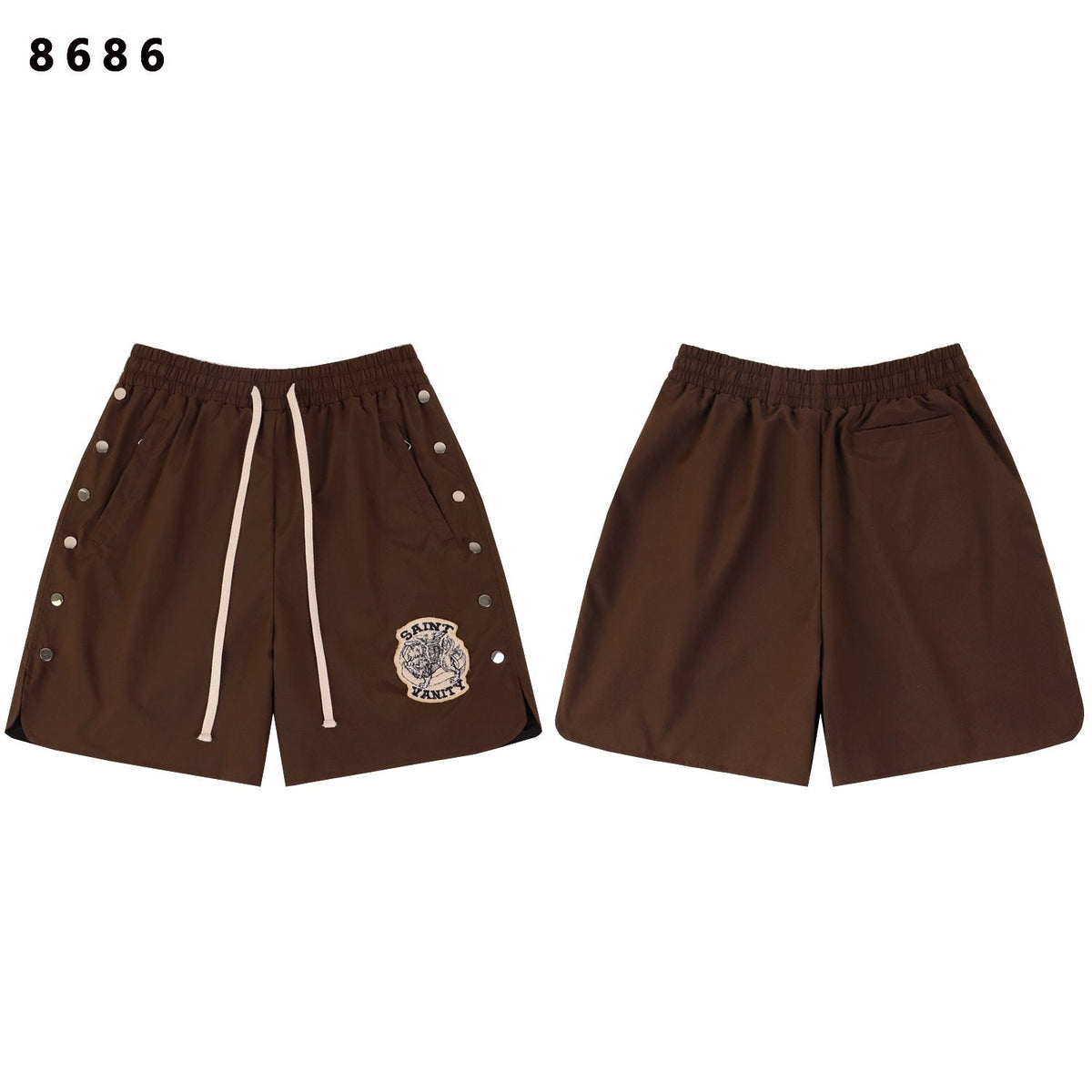 SAINT Vanity Embroidered Patch Shorts — front